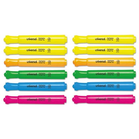 UNIVERSAL OFFICE PRODUCTS UNV0 Desk Highlighter, Assorted Colors, 12 per Set 8867
